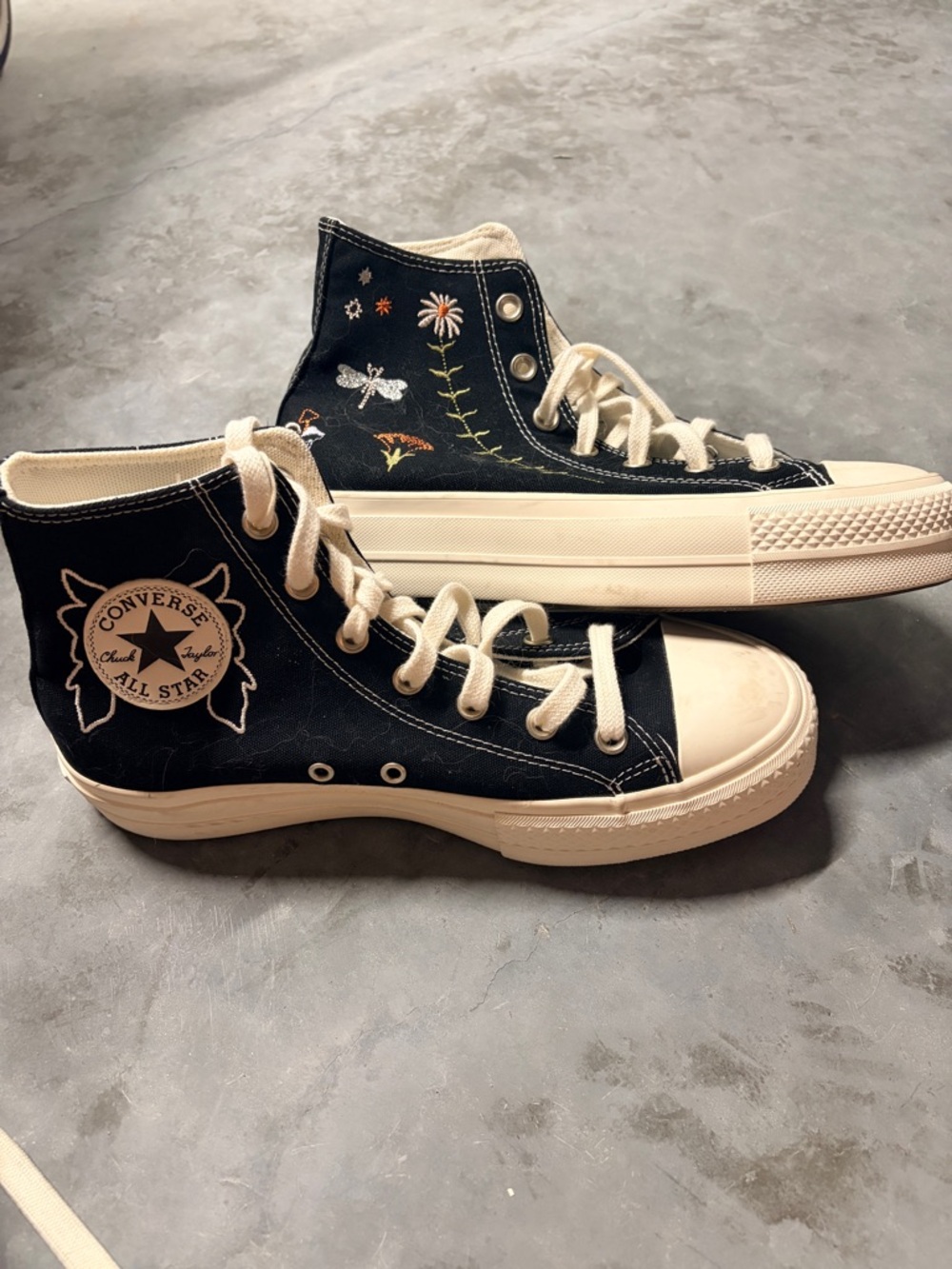 Converse Chuck Taylor High Top Sneakers - Black with Embroidered Floral Detail